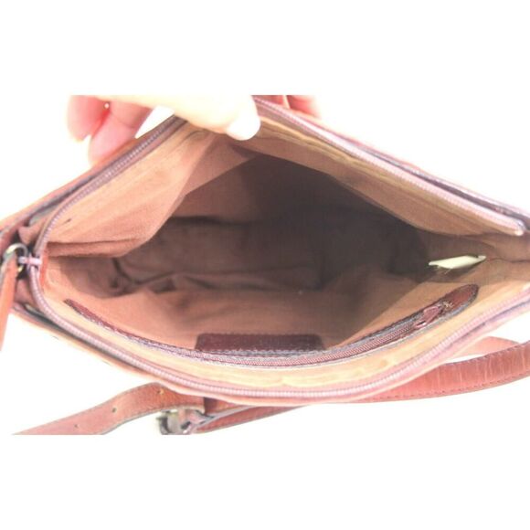 Fossil BRAIDED BROWN GENUINE LEATHER ZIP TOP X-BODY PURSE SHOULDER BAG HANDBAG - Picture 10 of 16